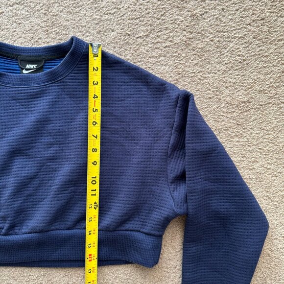 Nike Sweater Womens Small Crewneck Pullover Cropped Blue Logo Long Sleeve - Picture 4 of 9
